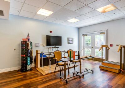 Rehabilitation room with Television and exercise equipment